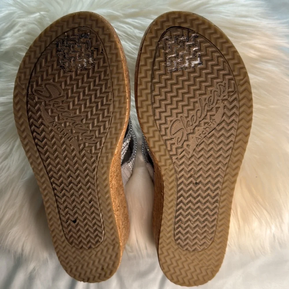 Skechers Silver Rhinestone Slide Wedge Sandals Cork Heel - Picture 7 of 12